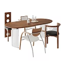 Modern Wooden Dining Table Set With Mixed Design Chairs And Decorative Cups On Table