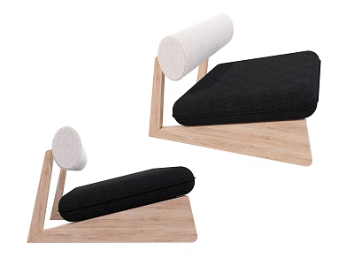 Modern Lounge Chair With Wooden Frame Black Padded Seat And White Cylindrical Cushion 3d model