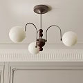 Classic Interior Chandelier With Three White Globe Shades And Wooden Accents