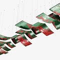 Colorful Red And Green Irregular Shiny Sheet Hanging Ornaments Suspended On Strings For Home Decor