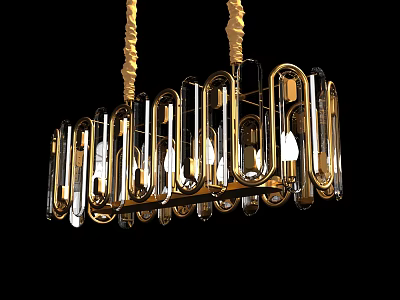 Luxurious Modern Chandelier with Gold Metal Frame and Transparent Crystal Elements Elegant Hanging Lighting Design 3d model