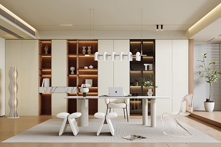 Modern Cream Study Villa Study 3d model