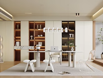 Modern Cream Study Villa Study 3d model