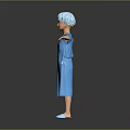 Game Movie Character Wearing Blue Dress Blue Hat with Arms Outstretched on Gray Background