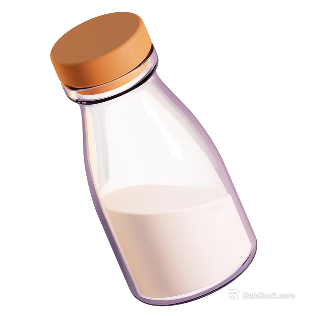 Transparent Glass Milk Bottle with Brown Cap Containing Fresh White Milk 3d model 