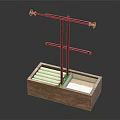 Modern Storage Shelf With Wooden Base Metal Frame Hanging Rod And Layered Storage Design