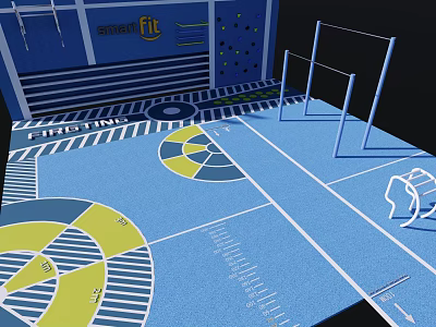 Residential Landscape Fitness Space With Blue Floor Geometric Patterns And Lines 3d model