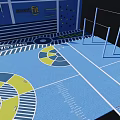 Residential Landscape Fitness Space With Blue Floor Geometric Patterns And Lines