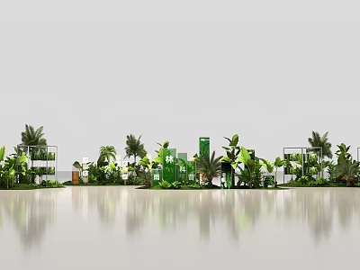 Green Plants And Modern Architectural Models On Smooth Surface With Reflection 3d model
