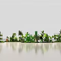 Green Plants And Modern Architectural Models On Smooth Surface With Reflection 3d model