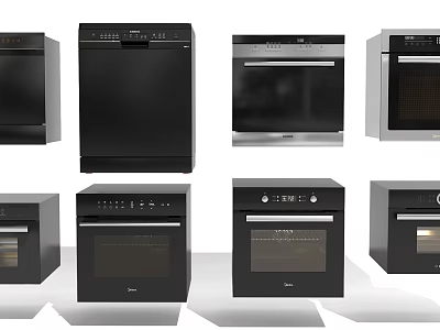 Modern Kitchen Appliances Including Various Types Of Ovens And Dishwashers 3d model