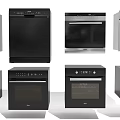 Modern Kitchen Appliances Including Various Types Of Ovens And Dishwashers