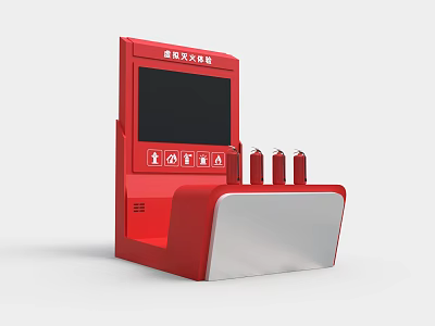 Red Wall Mounted Fire Alarm System With Digital Screen And Connection Ports 3d model
