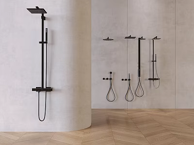 Sleek Modern Black Wall Mounted Shower Fixtures With Various Styles In Bathroom 3d model