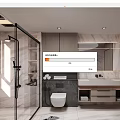 Modern Bathroom Interior Design With Glass Shower Enclosure Marble Walls Vanity Sink And Cabinets