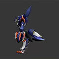 Futuristic Mecha Character With Blue And Orange Armor Sharp Claws Mechanical Creature 3d model