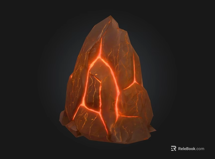 Brown Stone Rock With Glowing Cracks And Orange Red Inner Light Against Black Background 3d model 