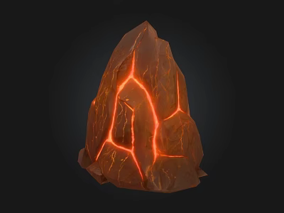 Brown Stone Rock With Glowing Cracks And Orange Red Inner Light Against Black Background 3d model
