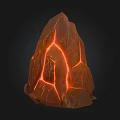 Brown Stone Rock With Glowing Cracks And Orange Red Inner Light Against Black Background