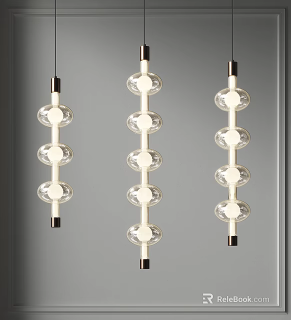 Modern Pendant Lights With Transparent Glass Globes And Multiple Spherical Hanging Design 3d model 
