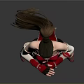 Stylish Female Character In Red Outfit With Long Hair Decorative Belt And Eye Mask