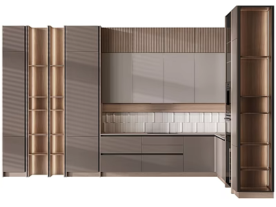 Modern Kitchen Cabinet Design With Drawers Closed Doors And Open Shelves 3d model