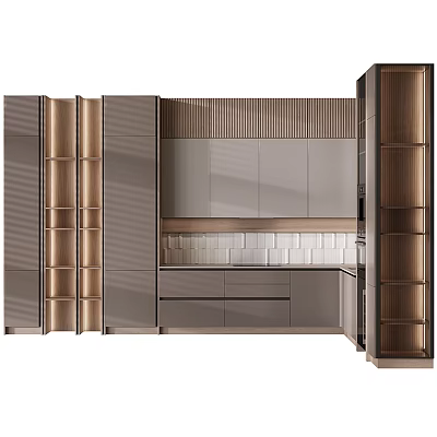 Modern Kitchen Cabinet Design With Drawers Closed Doors And Open Shelves 3d model