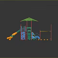 Colorful Playground Structure With Green Canopy Slides Climbing Frames And Sand Area