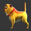 Cartoon Yellow Pug Dog Character Wearing Red Collar With Yellow Stars 3D Animated Model Design