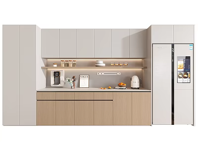 Modern Kitchen Cabinets In Light Wood And Gray With Appliances 3d model