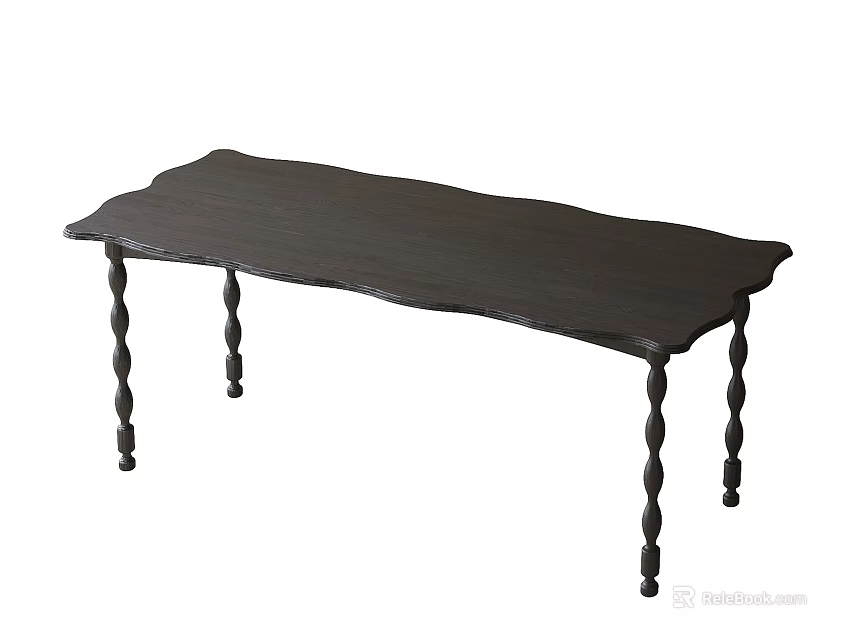 Stylish Dark Colored Dining Table With Scalloped Edges And Twisted Legs Design 3d model 