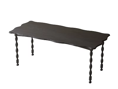 Stylish Dark Colored Dining Table With Scalloped Edges And Twisted Legs Design 3d model