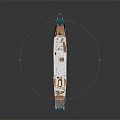 Teal and Brown Water Transport Ship With White Upper Structure Masts and Deck Features 3d model