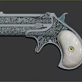 Decorative Engraved Revolver With Silver Metal Body And Mother Of Pearl Grip