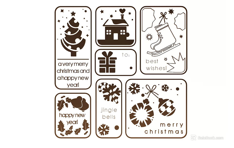 Festive Christmas Wall Decor with Tree House Sleigh Gifts Snowflakes and Ornaments 3d model 