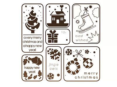 Festive Christmas Wall Decor with Tree House Sleigh Gifts Snowflakes and Ornaments 3d model