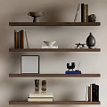 Stylish Wooden Wall Mounted Shelves With Books Decorative Vase Sculptures And Picture Frame