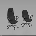 Two Modern Black Office Chairs with Metal Frame and Rolling Wheels 3d model