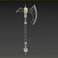 Medieval Battle Axe With Skull Decoration Metal Blade Braided Handle And Golden Accents