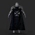 Medieval Game Movie Character In Detailed Metal Armor With Decorative Shoulder Plates And Cloak