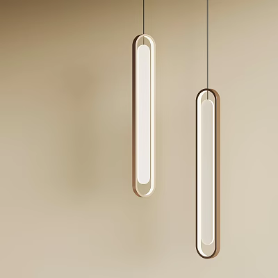 Sleek Modern Pendant Lights With Elongated Shape Metal Frame And White Light 3d model