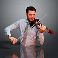 Man Skillfully Playing Violin Wearing Light Blue Shirt And Tie 3d model