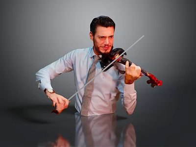 Man Skillfully Playing Violin Wearing Light Blue Shirt And Tie 3d model