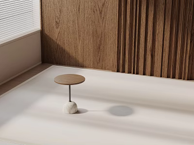 Modern Side Table With Round Top And White Base In Wooden Wall Room 3d model