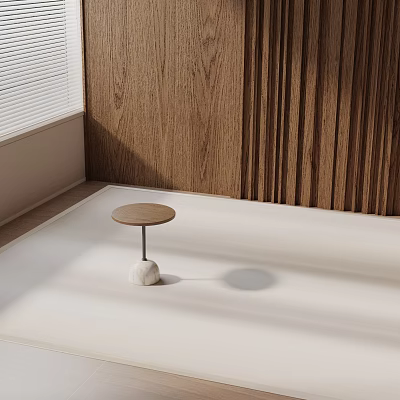 Modern Side Table With Round Top And White Base In Wooden Wall Room 3d model