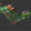 Detailed Terrain Model With Broken Wooden Structures Green Fence And Scattered Stones