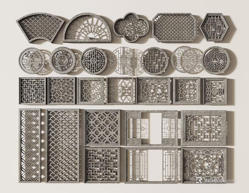 Intricate Ornamental Carved Patterns In Various Shapes For Home Decor Elements 3d model 