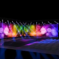 Colorful Stage Design With Rainbow Lights Circle Patterns Light Beams And Audience Seats