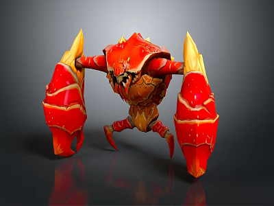 Game Movie Character Red Monster 3D Model With Giant Flaming Claws And Orange Luminous Details 3d model