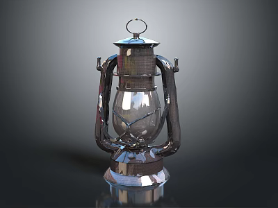 Shiny Metallic Lantern With Glass Globe And Decorative Metal Frame Base 3d model
